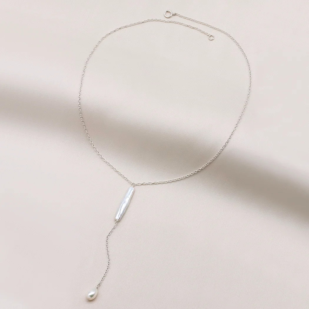 Lariat Baroque Pearl Bar necklace - Esme