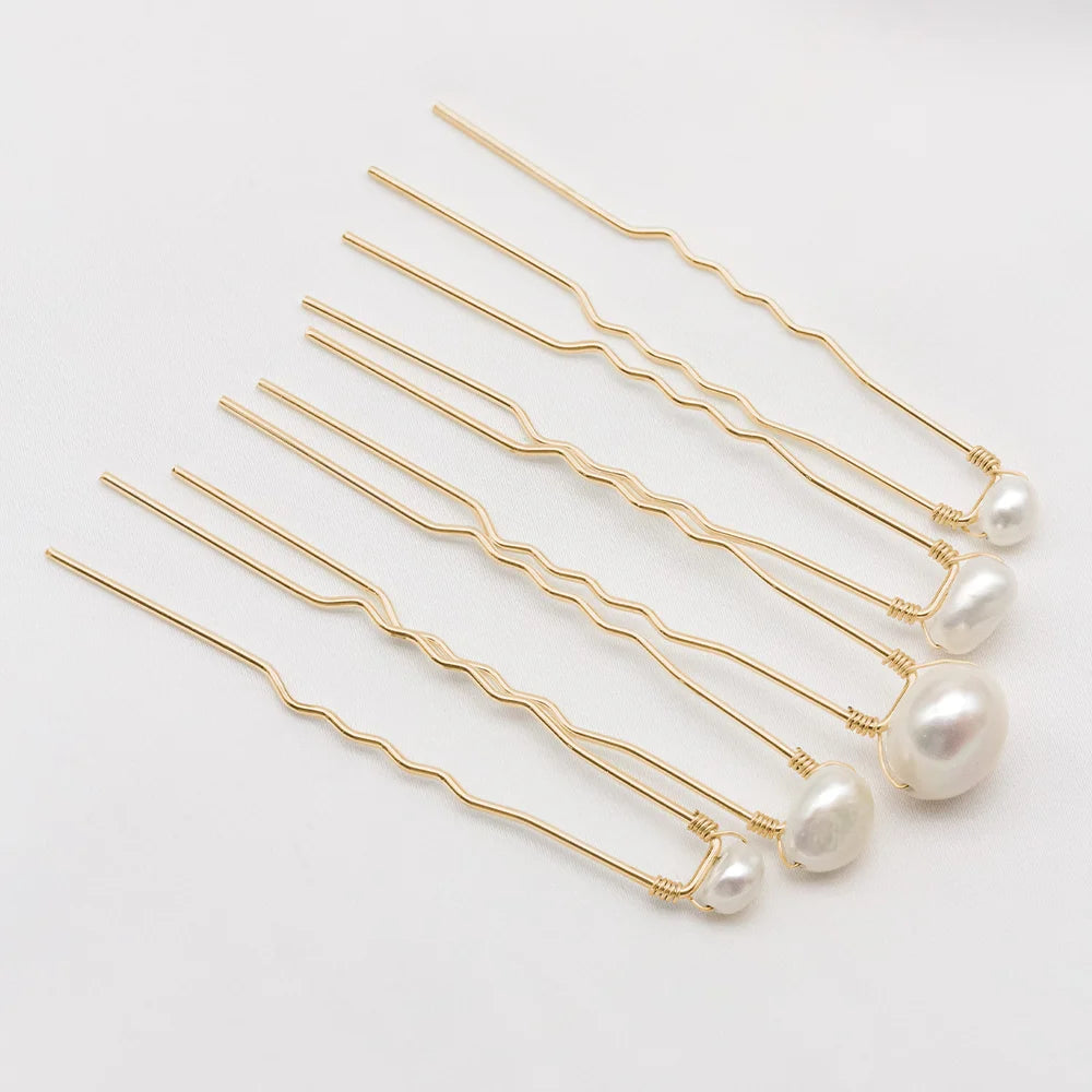 Mixed Size Freshwater Pearl Hair Pin Sets
