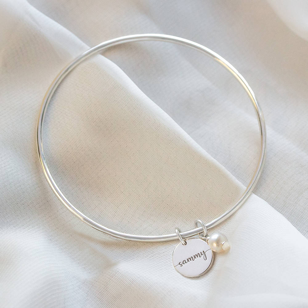 Personalised Coin & Pearl Charm Bangle