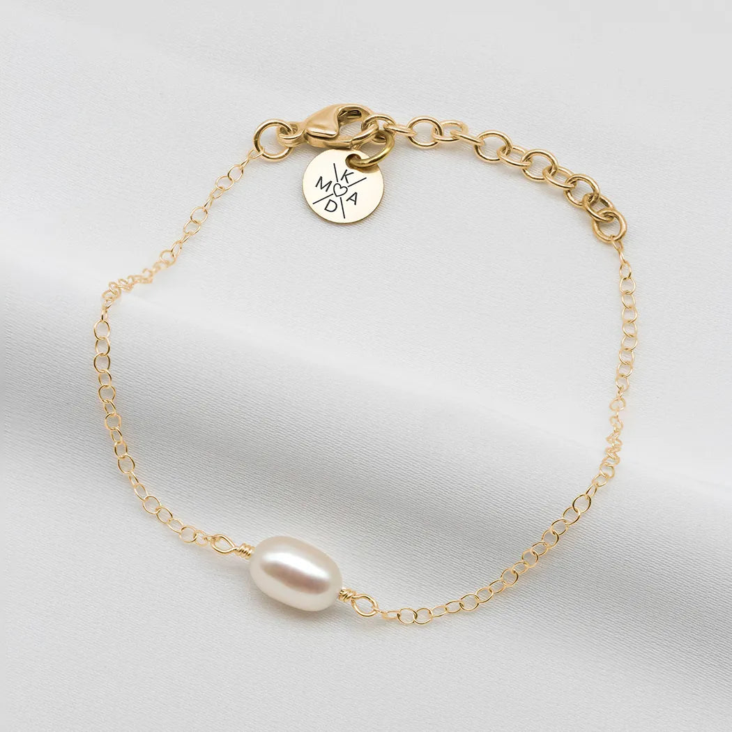 Personalised Four Initial Pearl Bracelet with 7mm Coin