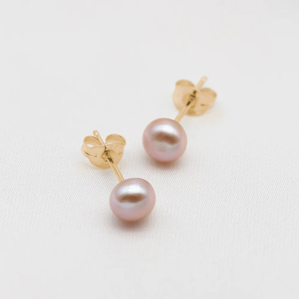 Pink Pearl Earrings Mae Button Studs
