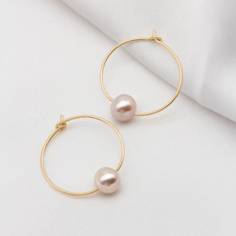 Pink Pearl Hoop Earrings and Necklace Set - Mia
