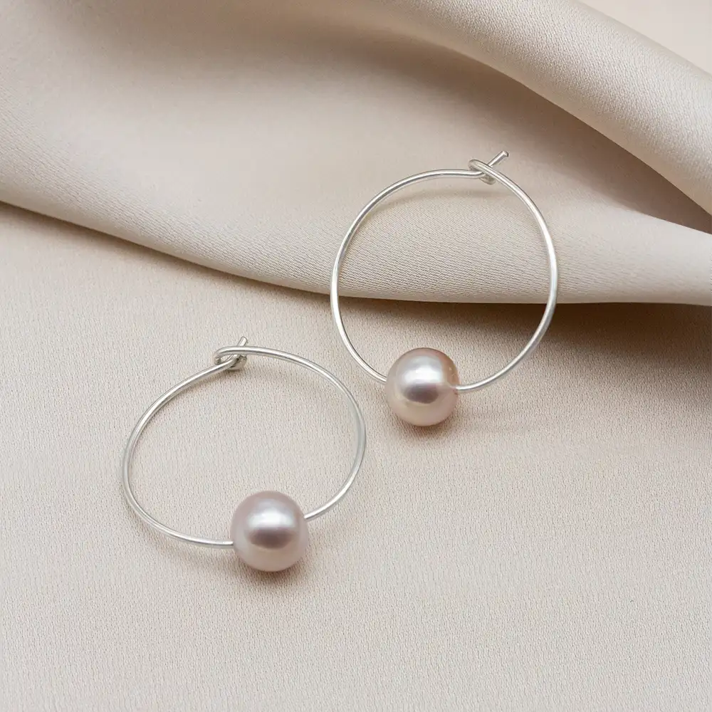 Pink Pearl Hoop Earrings - Mia Hoops
