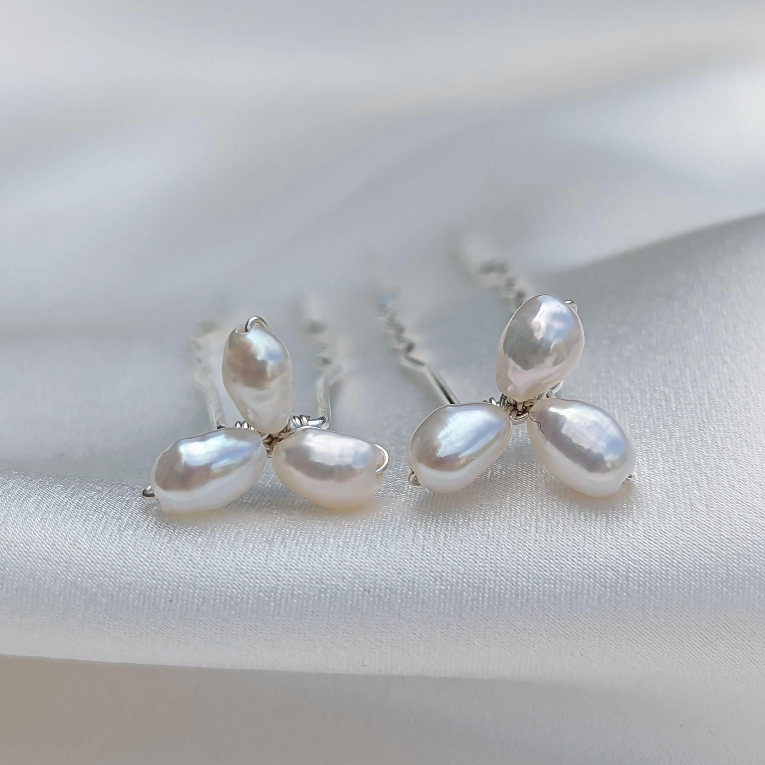 set of two baroque small pearl hair pins silver