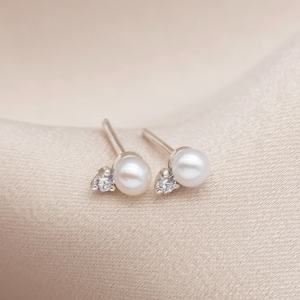 Tiny Pearl and Crystal Stud Earrings - Maisy