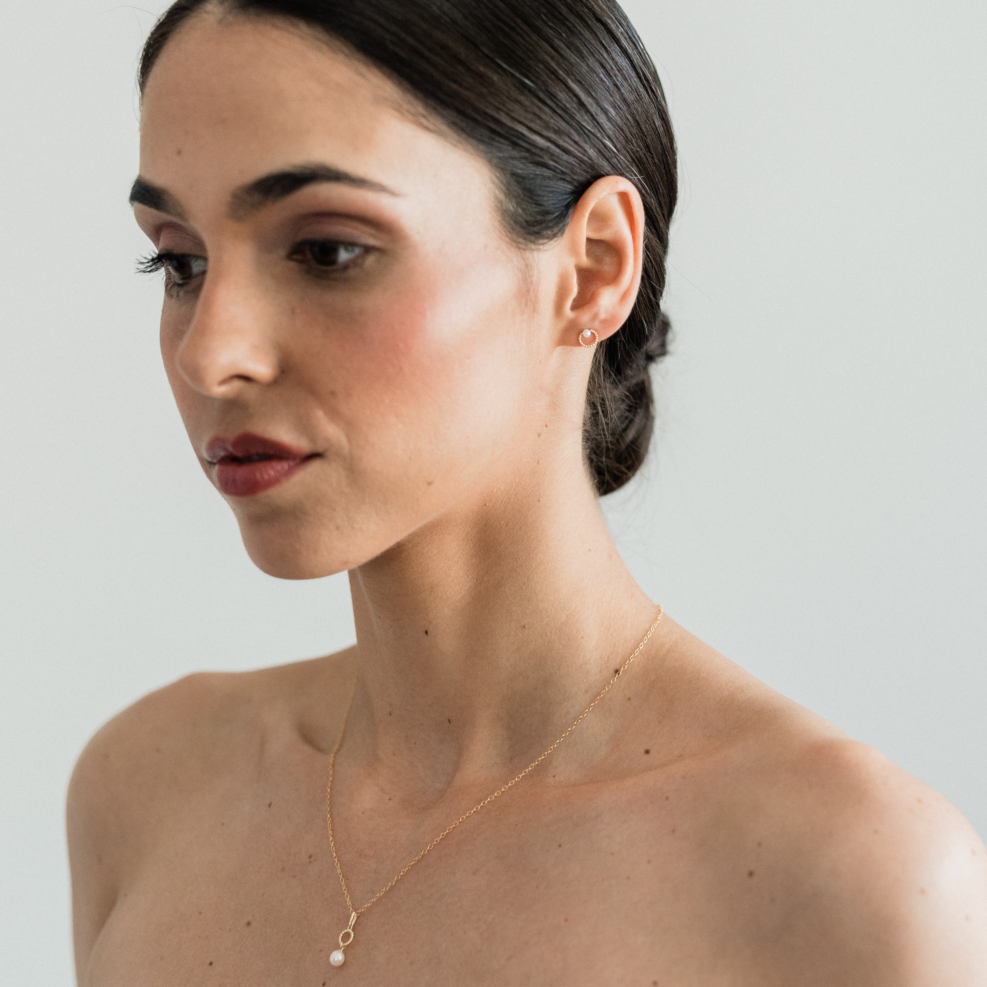 9ct Solid Gold Small Pearl Twisted Open Circle Stud Earrings - Carrie