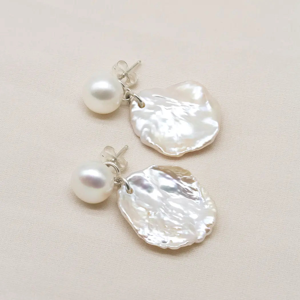 Petal Pearl Stud Drop Earrings - Clemmie