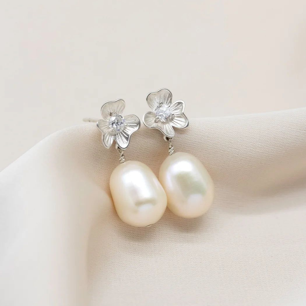Flower Pearl Drop Earrings - Flora