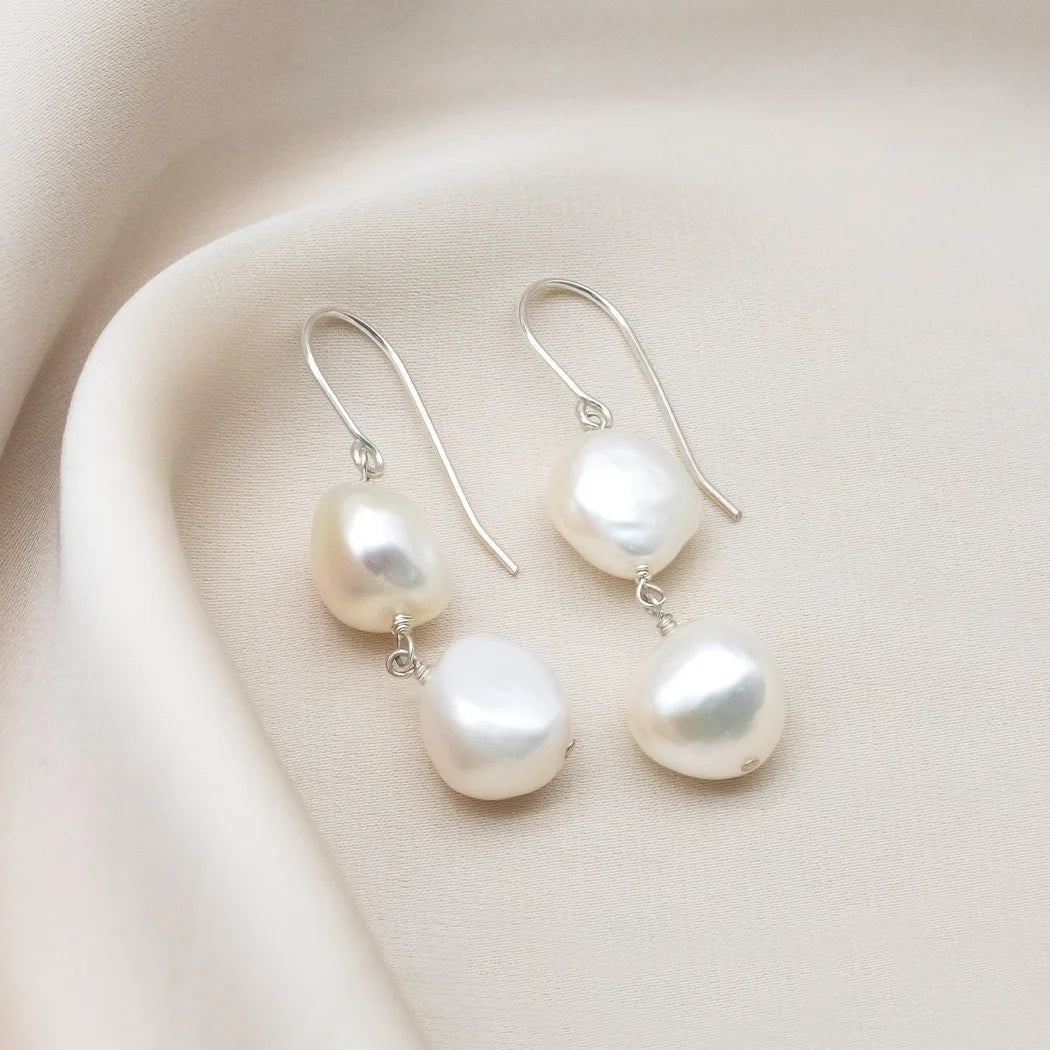 Double Large Pearl Drop Earrings - Nancy