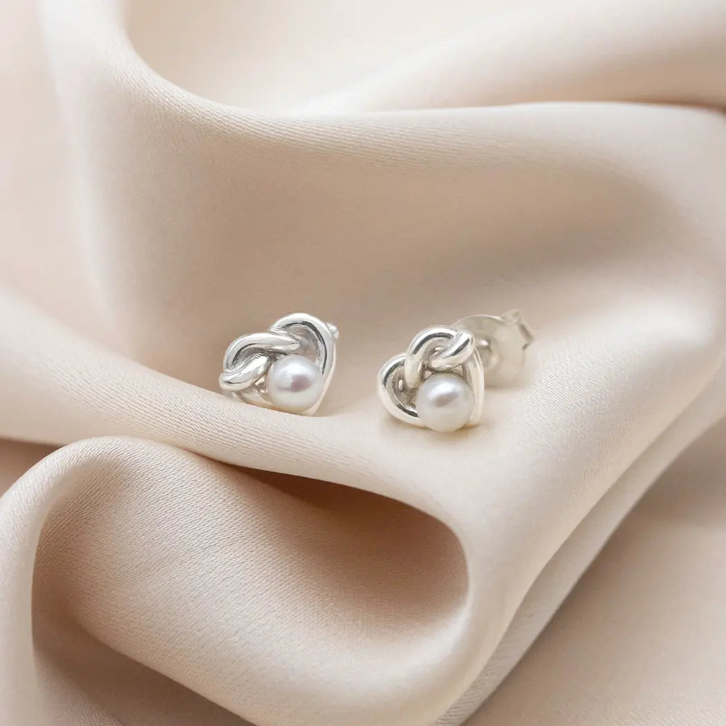 Pearl Heart Knot Stud Earrings