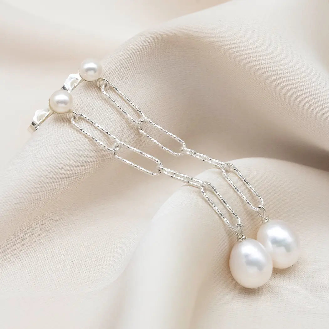 Pearl Stud and Chain Drop Earrings - Elaina