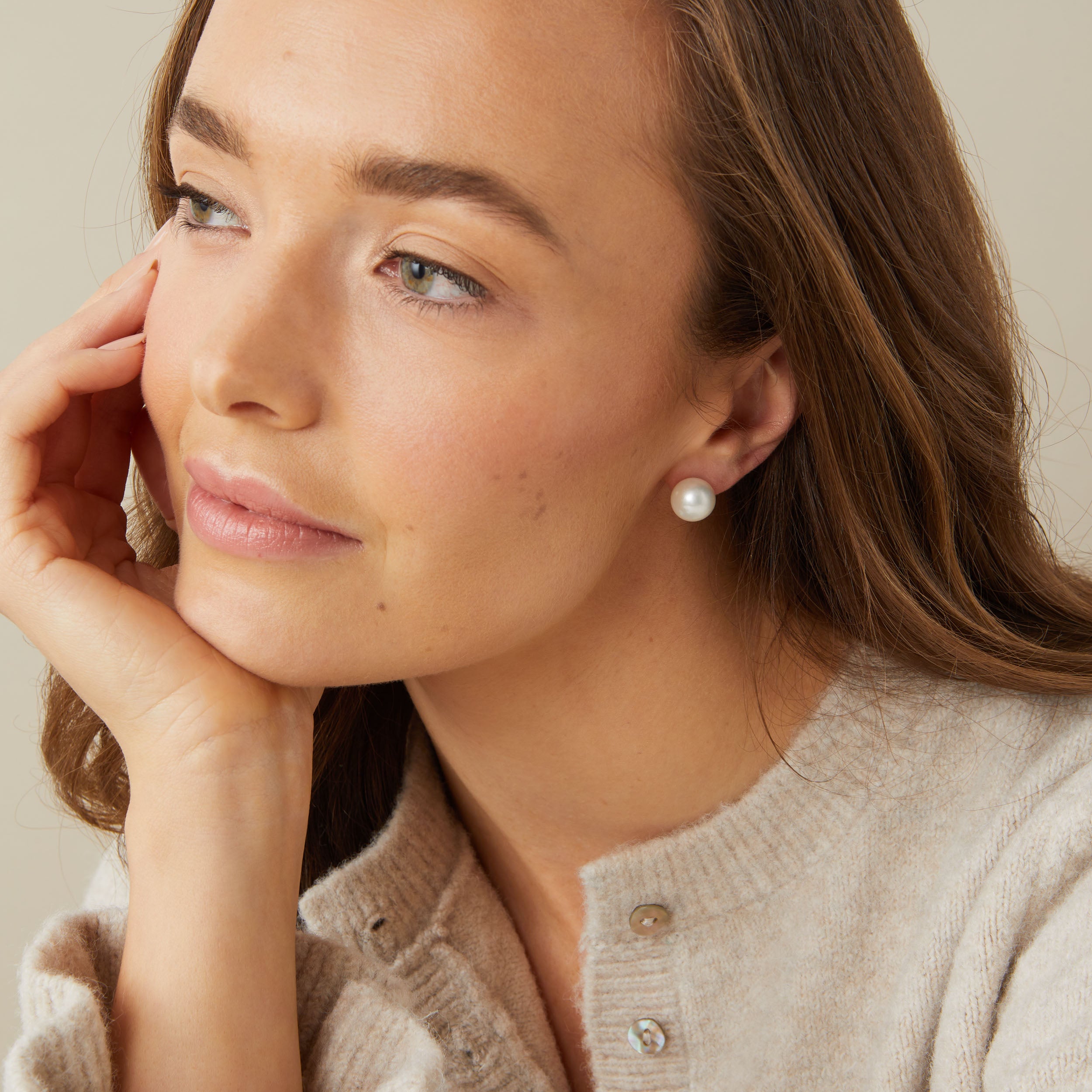 Large Round Pearl Studs - Luna