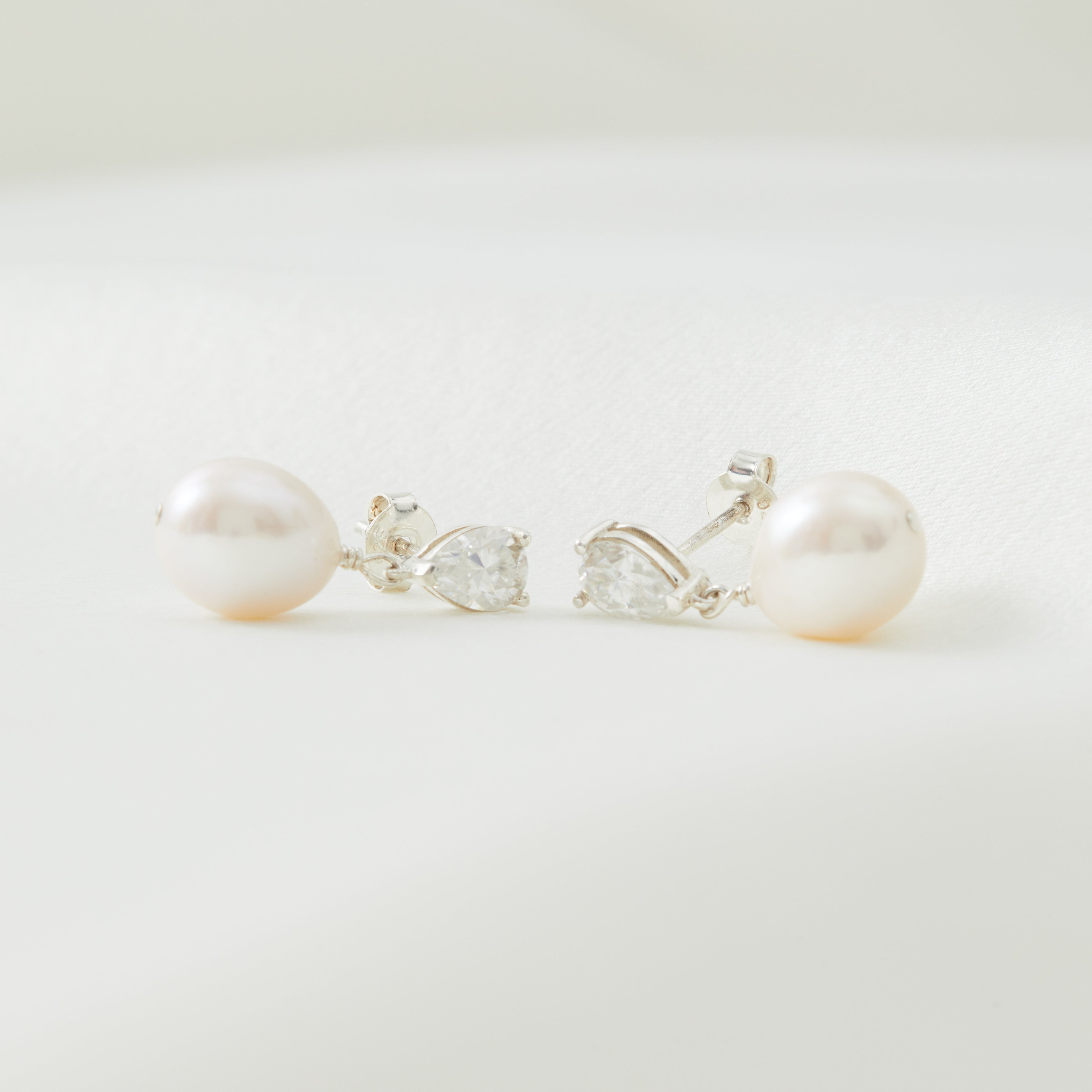 Pear Shaped Crystal and Pearl Drop Earrings - Monica