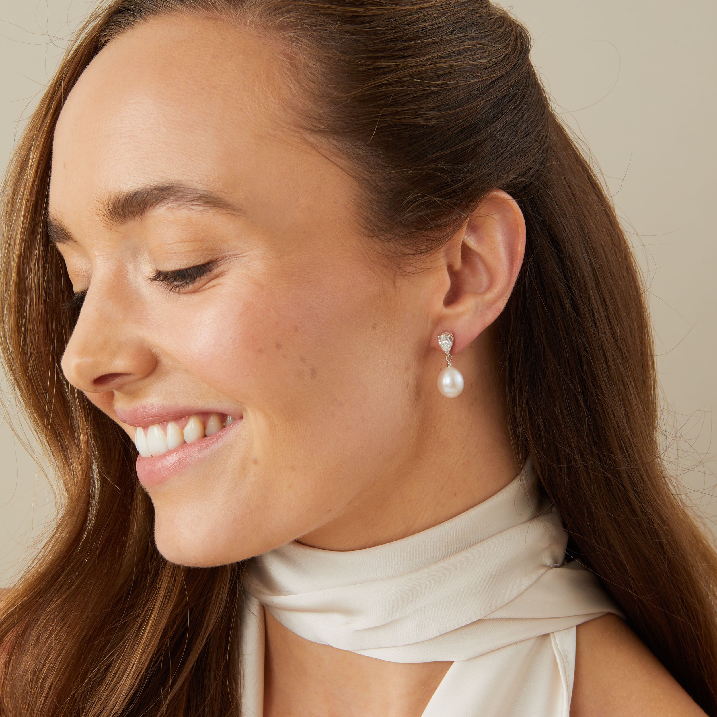 Pear Shaped Crystal and Pearl Drop Earrings - Monica