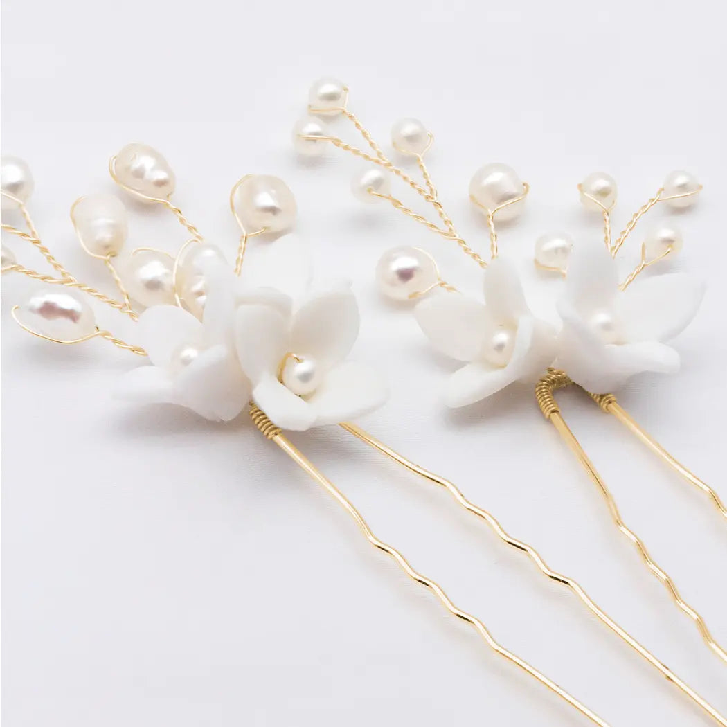 Bridal Mini Flower and Pearl Hair Pins