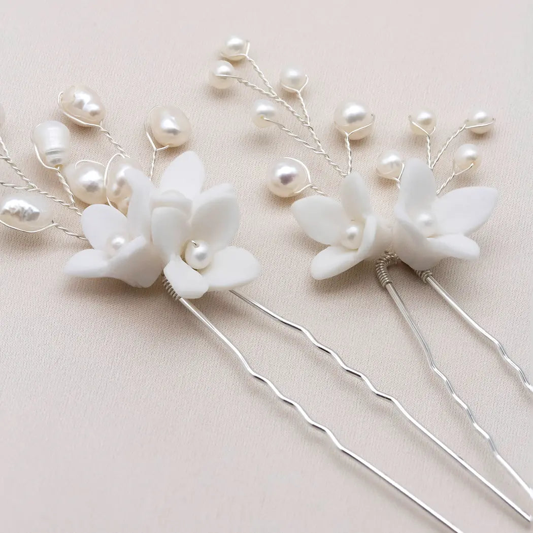 Bridal Mini Flower and Pearl Hair Pins