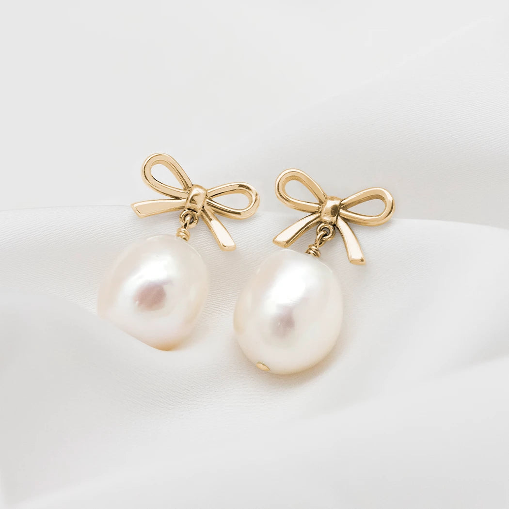Pearl Bow Drop Earrings - Bonnie