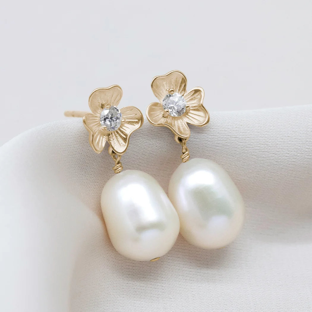Flower Pearl Drop Earrings - Flora